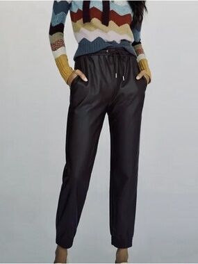 AVEC LES FILLES Black Vegan Faux Leather Jogger Pants Joggers